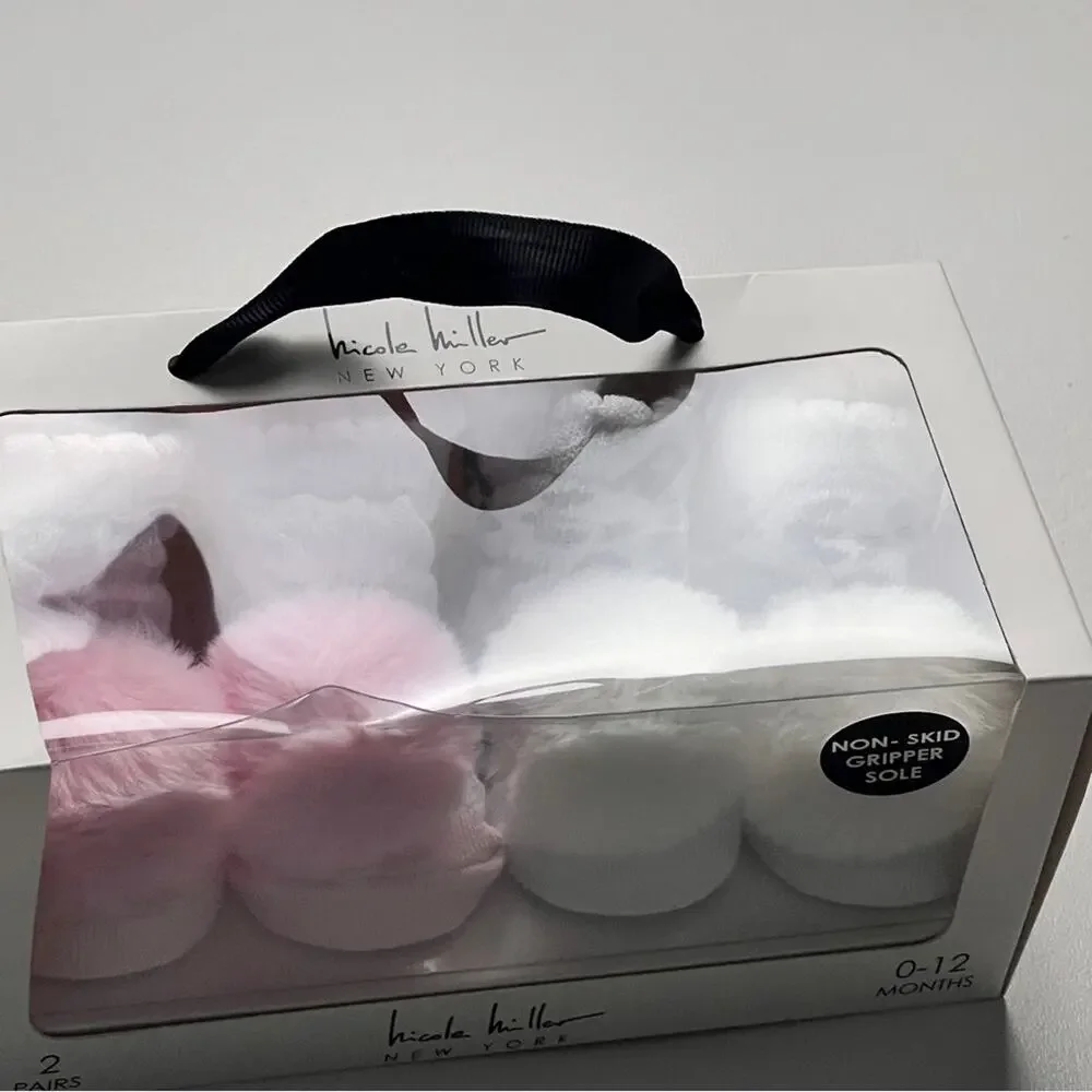 NICOLE MILLER Baby  Accessories Two-Pair Pom Pom Mary Jane Sock Set Sz 0-12M